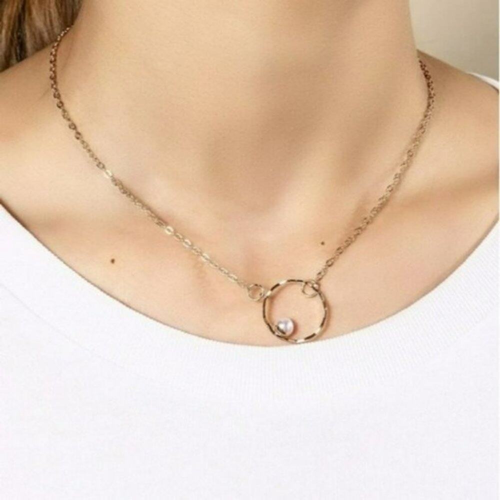 Dainty Gold Hoop Pearl Necklace Minimalist Layered Pendant Everyday Jewelry Tiny